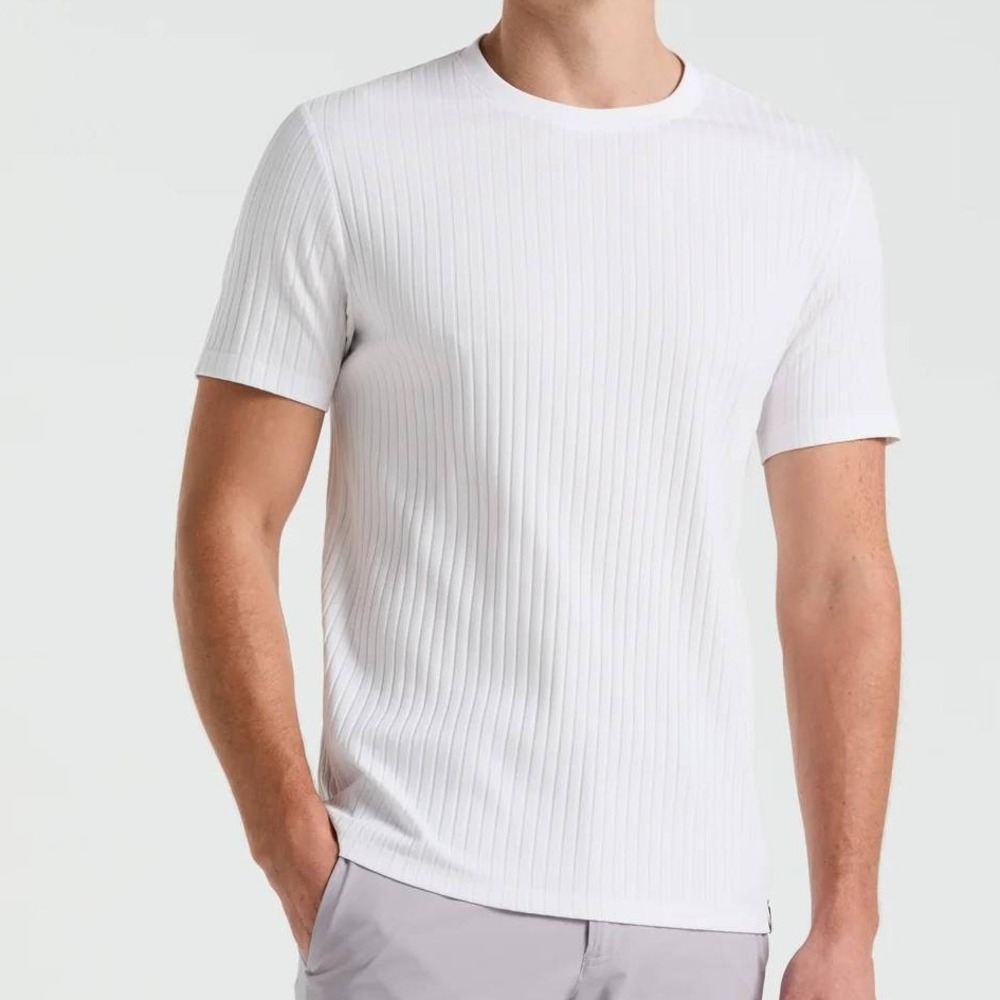 NWT Perry Ellis Men's Medium Off White Ribbed T-Shirt Cotton Blend Casual